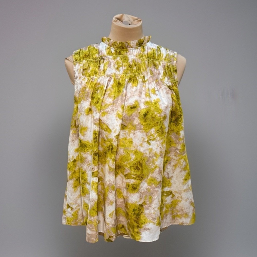 NWT Joie Yellow Watercolor Sleeveless Relaxed Flowy Top Romantic Cottagecore L